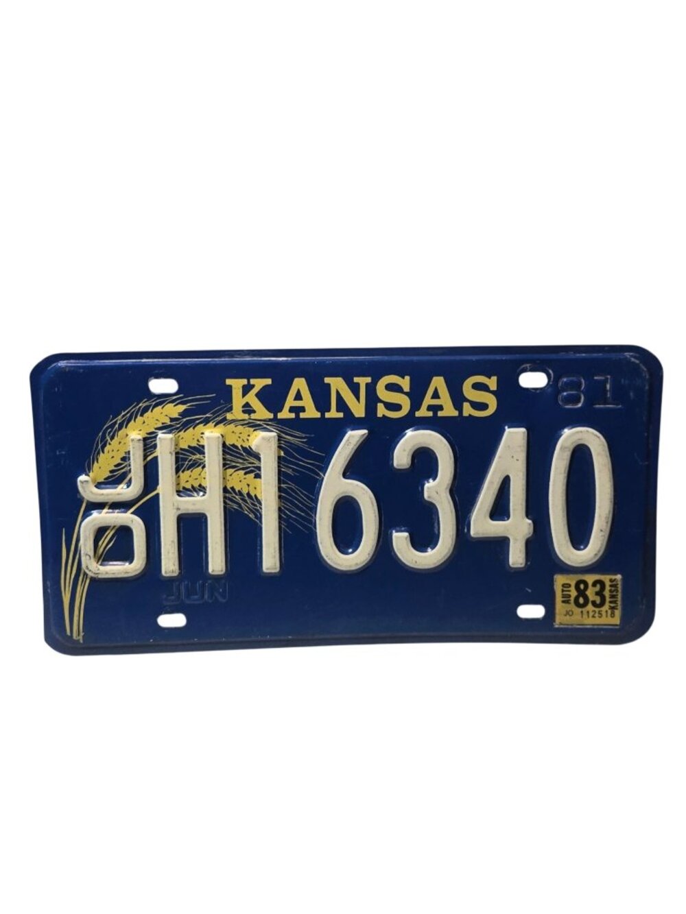 Vintage 1981 Kansas License Plate Blue Yellow Wheat Design Auto Tag Johnson Co